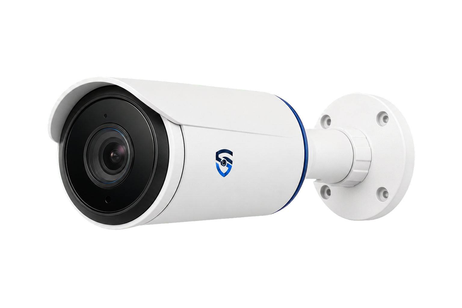 Modern white security camera featuring the OnSite Security shield